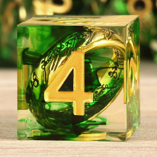 DNDND Sharp Edge DND-Würfel-Set, 7-teilig, mit goldenem magischem Ring im Inneren, einzigartige RPG-Würfel aus Wirbelharz für Dungeons & Dragons, D&D, Tischspiel, Sammler-Geschenketui (Grün mit Ring) DNDND Sharp Edge DND-Würfel-Set, 7-teilig, mit goldenem magischem Ring im Inneren, einzigartige RPG-Würfel aus Wirbelharz für Dungeons & Dragons, D&D, Tischspiel, Sammler-Geschenketui (Grün mit Ring) von DNDND