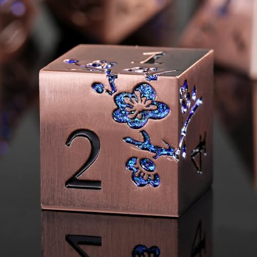 Metal Dice, 7 PCS Heavy Solid Metallic Flower DND Dice Set with Grogeous Gift Case for D&D Dungeons and Dragon Tabletop Game (Ancient Copper) von DNDND