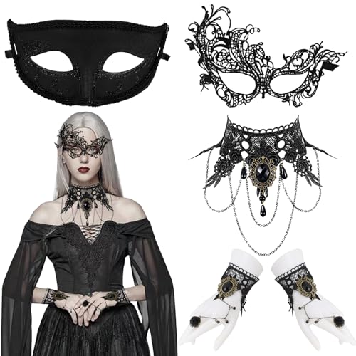 Venezianische Maskerade Maske für Paare Masquerade Maskenball Damen Herren, Spitzenmaske Schwarz Damen set für Halloween Karneval Abendkleid Party Venezianische Maskerade Maske für Paare Masquerade Maskenball Damen Herren, Spitzenmaske Schwarz Damen set für Halloween Karneval Abendkleid Party von DNGH