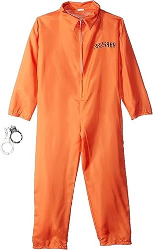 DNQCOS Erwachsene Häftling Jumpsuit Orange Gefängnis Insasse Halloween Kostüm Unisex Gefängnis Krimineller Karneval (M) von DNQCOS