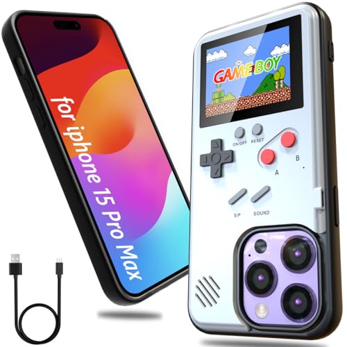 DOCOBOLO Gameboy Handyhülle für iPhone 15 Pro Max,36 Retro Klassische Videospiele,Schutzhülle Selbstbetrieben,Geburtstag (Weiß) von DOCOBOLO