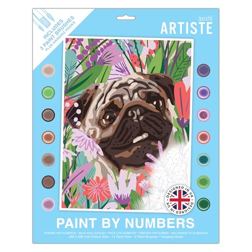 DOCRAFTS ARTISTE Großes Malen nach Zahlen, Blumenmops, Tiermalerei, Handwerk, 395 x 295 mm, Tafel, 14 Acrylfarben, 3 Größen, Pinsel-Set für Erwachsene, Hobbys, Basteln, Zahlencodiertes Design DOCRAFTS ARTISTE Großes Malen nach Zahlen, Blumenmops, Tiermalerei, Handwerk, 395 x 295 mm, Tafel, 14 Acrylfarben, 3 Größen, Pinsel-Set für Erwachsene, Hobbys, Basteln, Zahlencodiertes Design von DOCRAFTS ARTISTE