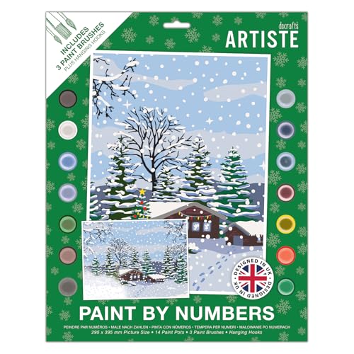 DOCRAFTS ARTISTE Großes Malen nach Zahlen, Winterhaus, Weihnachtsbasteln, 395 x 295 mm Tafel, 14 Acrylfarben, Pinsel-Set in 3 Größen, Erwachsene, Hobby-Handwerk, Zahlencodiertes Design DOCRAFTS ARTISTE Großes Malen nach Zahlen, Winterhaus, Weihnachtsbasteln, 395 x 295 mm Tafel, 14 Acrylfarben, Pinsel-Set in 3 Größen, Erwachsene, Hobby-Handwerk, Zahlencodiertes Design von DOCRAFTS ARTISTE