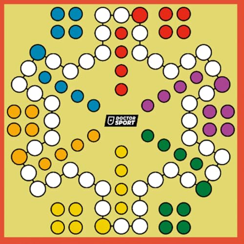 Ludo XXL - Dicke Plane - Garten Mensch Irritiere Dich Nicht - Spielfeldplane, PVC 510g/m² - mit Ösen alle 50 cm, für Firmenevent Geburtstagsfeier, Schulveranstaltungen (6 Spieler, 100x100cm) von DOCTOR SPORT