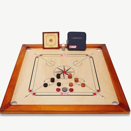 Premium Carrom Set - Kikar India hartholz - Naturel Holz - Lackiert - Komplett mit Striker - Puder - Spielsteinen - mit kleinen Tasche - Super Nett und Gut von DOCTOR SPORT