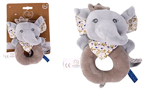 DODO D'AMOUR - Schüttel-Plüschtier - Elefant - 032291 - Beige - Fleece - Geburt - Plüsch - Baby - Beruhigend - Weich - Waschbar - 13 cm x 10 cm - Ab 0 Monaten von DODO D'AMOUR