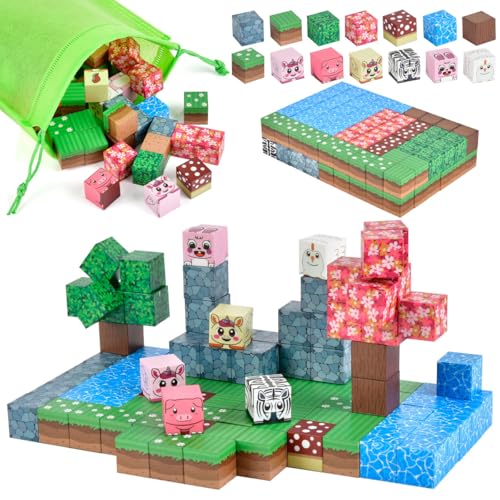 DODUOS 108 Stück Thema Magnetische Bausteine, Magnetspielzeug Magnetwürfel Magnetische Bauspielzeug Welt Set für Geschenk Ab 2 3 4 5 6 7 8 9 10 Jahre Junge Mädchen Bauklötze Kinderspielz von DODUOS