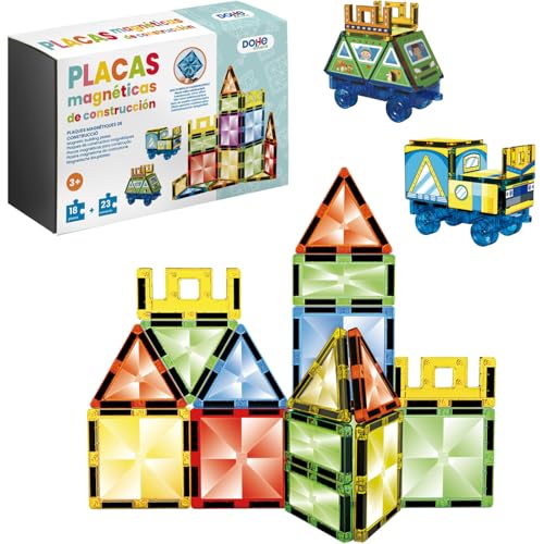 ‎DOHE Educa – Magnetische Konstruktionsblöcke (18 Stück) – Mit Aufklebern zum Gestalten von Figuren, Platten in 4 Farben, Lernspielzeug für Kinder von 3 bis 8 Jahren von DOHE