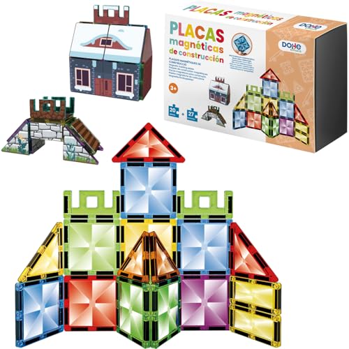 ‎DOHE Educa – Magnetische Konstruktionsblöcke (20 Stück) – Mit Aufklebern zum Gestalten von Figuren, Platten in 4 Farben, Lernspielzeug für Kinder von 3 bis 8 Jahren von DOHE