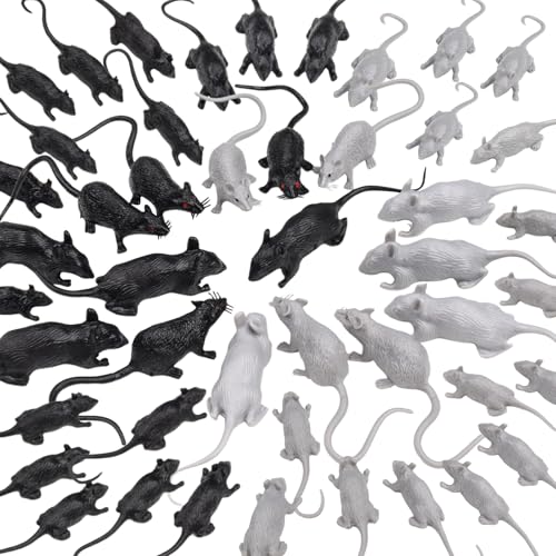 DOITEM 46 Pcs Kunststoff Fake Ratte Kunststoff Maus Spielzeug Dekorationen Realistische Pranks Ratten simuliert große kleine Maus Mäuse Spielzeug für April Fools Day Halloween Prank Party Supplies von DOITEM