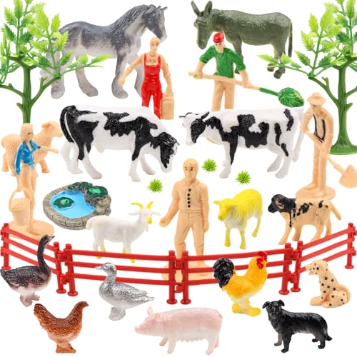 DOITEM Kinder Bauernhof Tiere Spielzeug für 3 Jahre alt, Tiere Figuren Set mit Assemble Zaun Bauern Bäume Pflanzen Pool, Realistische Kunststoff Bauernhof Spielzeug Geschenke für Kinder Jungen Mädchen DOITEM Kinder Bauernhof Tiere Spielzeug für 3 Jahre alt, Tiere Figuren Set mit Assemble Zaun Bauern Bäume Pflanzen Pool, Realistische Kunststoff Bauernhof Spielzeug Geschenke für Kinder Jungen Mädchen von DOITEM
