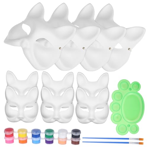 DOITOOL 1 Satz DIY Fuchsmaske Blanko Papiermasken mit Farben Pinsel Palette Bastelset für Kostümpartys Maskerade Halloween Einzigartige Tiermasken Selbst Gestalten von DOITOOL