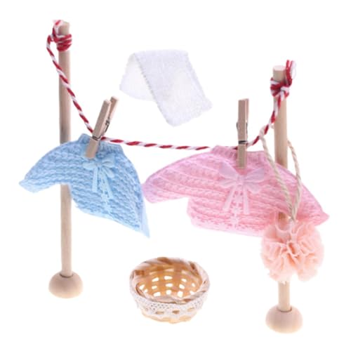 DOITOOL 1 Set Kleiderstange Puppenhaus Puppenhaus Wäschetrockner Puppenhaus Kleiderständer Puppenhaus Wäscheständer Wäscheleine Puppenhaus Trockenleine Puppenhaus Trockenständer Holz von DOITOOL