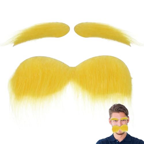 DOITOOL 1 Set Mit Künstlichem Bart Und Augenbrauen Selbstklebende Augenbrauen Gelbe Cosplay-Bart-Requisite Für Halloween-Partys Kunstfell von DOITOOL