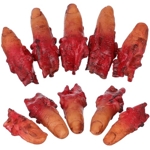 DOITOOL 10 Stück Halloween Horror Abgetrennte Blutige Finger, Realistische Fake-Finger Requisiten für Halloween, Dunkelrot DOITOOL 10 Stück Halloween Horror Abgetrennte Blutige Finger, Realistische Fake-Finger Requisiten für Halloween, Dunkelrot von DOITOOL