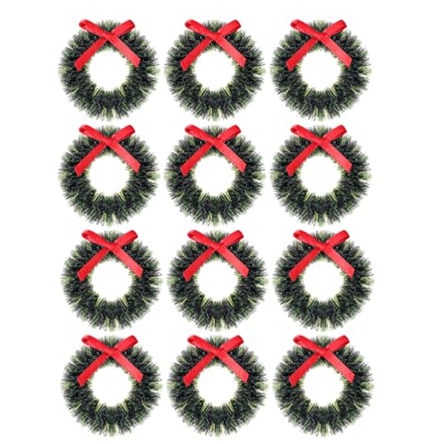 DOITOOL 12 Mini-weihnachtskränze für Die Puppenhausdekoration, Grüne Hängende Weihnachtsdekorationen, Künstliche Kränze zum Basteln von DOITOOL
