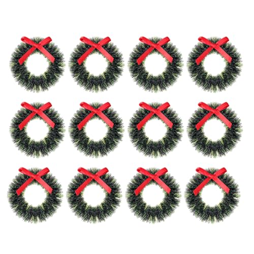 DOITOOL 12 Stücke Miniatur Weihnachten Kränze mit Bowknot Für Puppenhaus Dekoration, Grün Hängen Weihnachten Kränze, Puppenhaus Zubehör, 1, 57 Zoll von DOITOOL