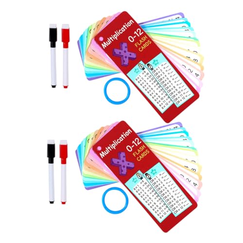 DOITOOL 2 Sätze Abwischbare Mathematik Lernkarten mit Ringen Interaktive Flashcards für Unterricht mit Karten Stiften Ring pro Set von DOITOOL