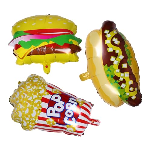 DOITOOL 3 Stück Teiliges Party Dekorationsset mit Popcorn Hot Dog und Hamburger Folienballons Langlebig Wiederverwendbar Kinderfreundlich Schnelle Inflation für Geburtstagsfeiern von DOITOOL