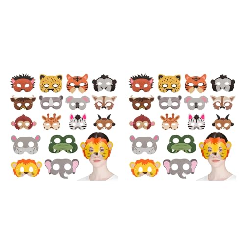 DOITOOL 32-Teilige Partymasken Mit Tiermotiven Lustige Dschungeltiermasken Aus Papier Für Kinder Und Erwachsene Mehrfarbige Verkleidungs- Und Cosplay-Dekorationen Verstellbares Stirnband DOITOOL 32-Teilige Partymasken Mit Tiermotiven Lustige Dschungeltiermasken Aus Papier Für Kinder Und Erwachsene Mehrfarbige Verkleidungs- Und Cosplay-Dekorationen Verstellbares Stirnband von DOITOOL