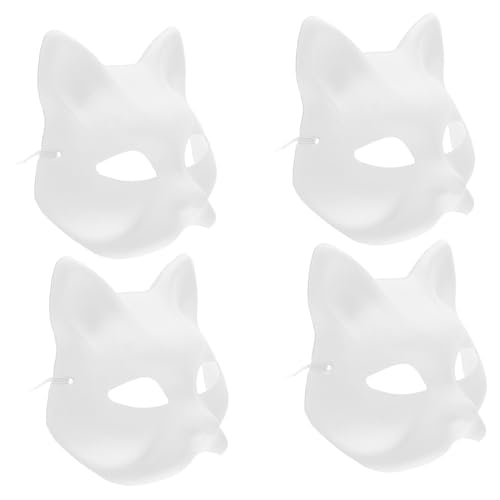 DOITOOL 4 Stück Handbemalte Zellstoffmasken Bemalbare Leere Pelzmaske Katze Schlichtes Handwerk Leere Katzenmaske Handbemalte Gesichtsmaske Halbes Gesicht DIY Maskenmalerei von DOITOOL