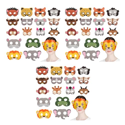 DOITOOL 48-Teilige Partymasken Mit Tiermotiven Lustige Dschungeltiermasken Aus Papier Für Kinder Und Erwachsene Mehrfarbige Verkleidungs- Und Cosplay-Dekorationen Verstellbares Stirnband DOITOOL 48-Teilige Partymasken Mit Tiermotiven Lustige Dschungeltiermasken Aus Papier Für Kinder Und Erwachsene Mehrfarbige Verkleidungs- Und Cosplay-Dekorationen Verstellbares Stirnband von DOITOOL