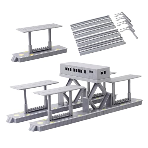 DOITOOL DIY Eisenbahn Modellbausatz Sandtisch Zug Schienen Bausatz mit Großer Plattform Wartehalle und Strommasten Langlebige Eisenbahn Szenerie Zubehör für Miniatur Bahnprojekte von DOITOOL