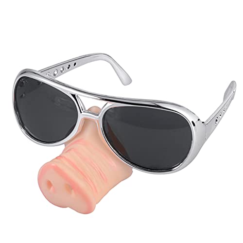 DOITOOL Funny Halloween Pig Nose Sunglasses Fancy Dress up Piggy Snout Eye-catching Party Favor Glasses Funny Costume Accessories (Silver) von DOITOOL