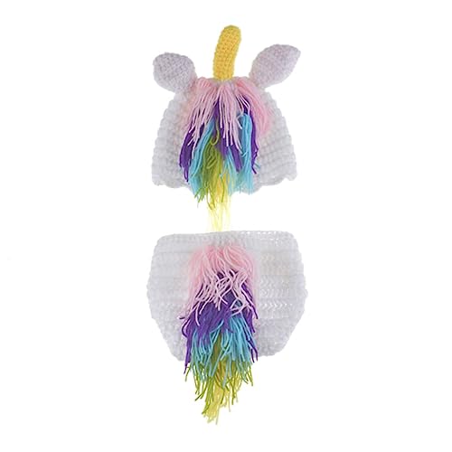 DOITOOL Handgestricktes Babykostüm Einhorn aus Wolle Foto Requisiten für Jungen und Mädchen Weiche Dehnbare Mütze Tage Outfit Zartem Rosa Hautfreundlich und Warm von DOITOOL