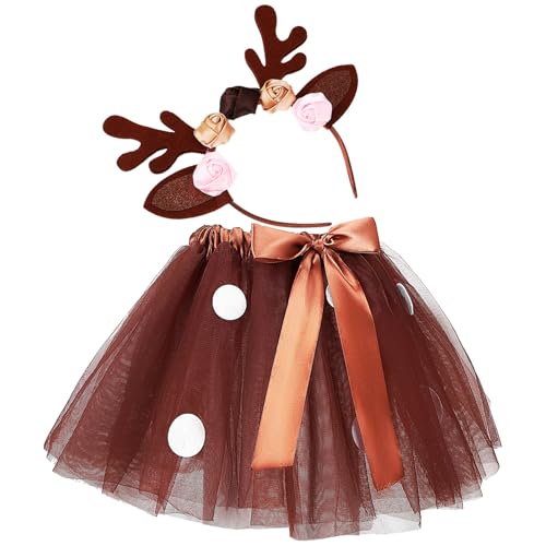 DOITOOL Kostüm für Kleinkinder: Rehkitz-Kostüm mit Tüllrock und Geweih-Haarband, Weihnachts-Cosplay-Verkleidung für Mädchen, Polyester, verschiedene Farben von DOITOOL