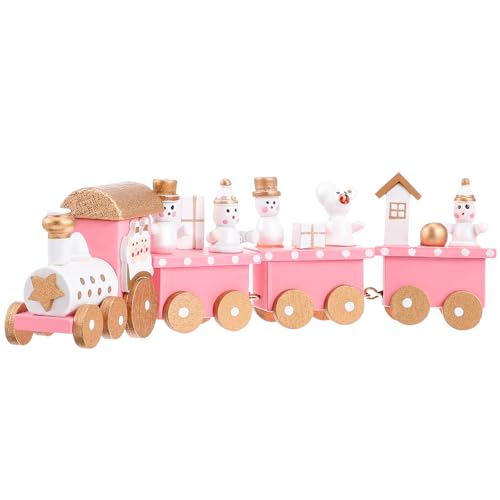 DOITOOL Rosa Weihnachtszug-dekor, Holzzug-tischornament, Weihnachtsthema-Desktop-Dekoration, 7. 48 X 2. 16 X 1. 18 Zoll von DOITOOL