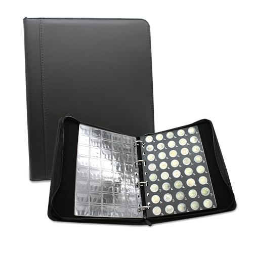 DOJA Barcelona | 2-Euro-Münzalbum | 2 Euro Münzsammelalbum mit Vorlage | 33x27x5cm | 480 Fächer für Euro Münzen | Numismatische Sammelmappe aus PU-Leder mit Reißverschluss | Münzsammlung Sammlermünzen von DOJA Barcelona