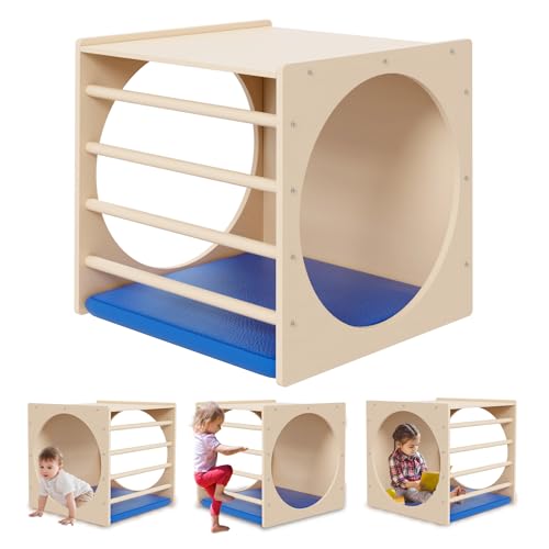 DOLEMODUO Kids Cube Cozy Corner, 76,2 cm Holz-Montessori-Spielmöbel, solide Leseecke mit Cusion, Spielset und Palyhouse für Vorschule, Zuhause und Kindertagesstätte (natürliches Finish) von DOLEMODUO