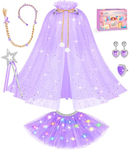 DOLNOW Beleuchtetes Prinzessinnen-Kleid für kleine Mädchen, Prinzessinnen-Umhang, Spielzeugkrone für Mädchen im Alter von 3, 4, 5, 6 Jahren von DOLNOW