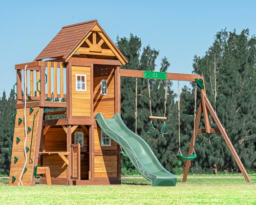 DOLPHIN PLAYGROUND T Schaukel-Set mit Rutsche, 2 Schaukeln, Trapezstange, Kletterwand & Spielhaus mit Spielküche und Holzdach – Outdoor-Spielgerät aus Zedernholz für Kinder ab 3 Jahren DOLPHIN PLAYGROUND T Schaukel-Set mit Rutsche, 2 Schaukeln, Trapezstange, Kletterwand & Spielhaus mit Spielküche und Holzdach – Outdoor-Spielgerät aus Zedernholz für Kinder ab 3 Jahren von DOLPHIN PLAYGROUND T