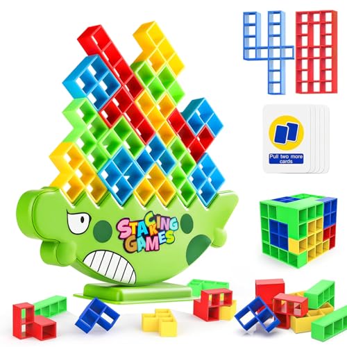 Tetra Tetris Tower Spiel Erwachsene Kinder ，48 Blöcke Balance Team Tower Spiele Game Stapelspiele Creative Stack Attack Spielzeug Wackelturm Stapelturm, Weihnachts Geburtstag Mädchen Junge Geschenk von DOMIPHIE