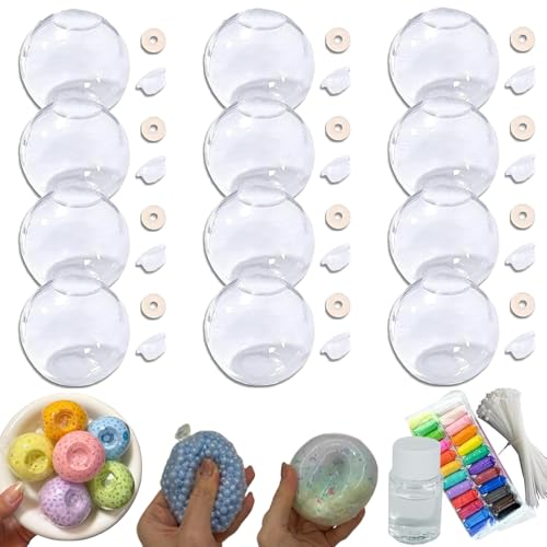 12-Teilige Stressball-Haut, DIY-Set Zur Herstellung Von StressbäLlen, Vakuum-Squishy-Dekompressionsball Mit Deckel Und Kleber Zum Stressabbau (4cm,Transparent) von DOMTKBE