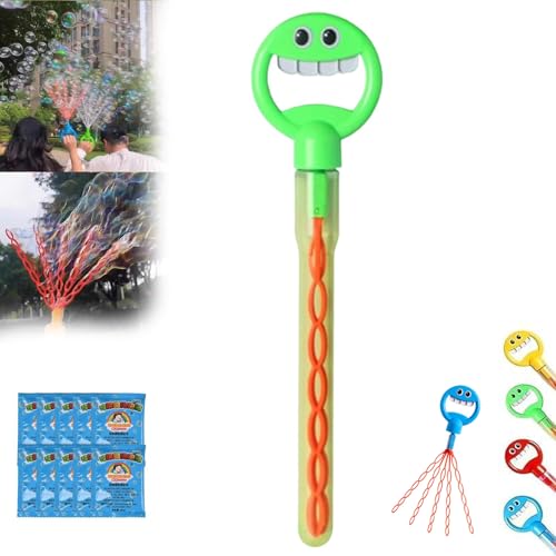 Seifenblasenstab Mit 32 LöChern Und Smiley-Gesicht, Magischer Seifenblasenstab Mit 5 Klauen Und Smiley-Gesicht, Seifenblasenmaschine Als Spielzeug FüR Jungen Und MäDchen (Green) von DOMTKBE