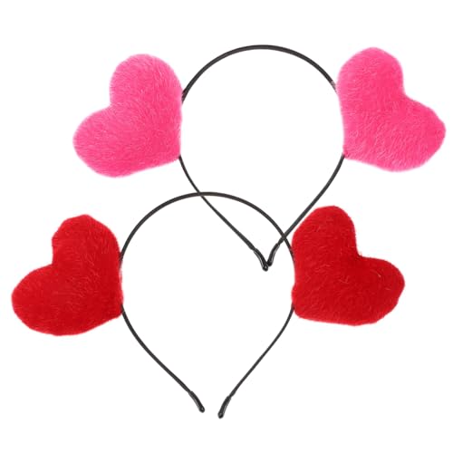 DONFAMDS 2 Stück Herzförmiges Haarband Valentinstag Kostüm Accessoire Damen Mädchen Flexibles Rotes Stirnband Dekoratives Kopfschmuck Party Fest von DONFAMDS