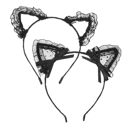 DONFAMDS 2 Stück Schwarze Spitzen haarbänder mit Katzenohren Leichtes Formstabiles Design Modisches Party accessoire für Damen und Mädchen für Alltag Geburtstage und Festliche Anlässe von DONFAMDS
