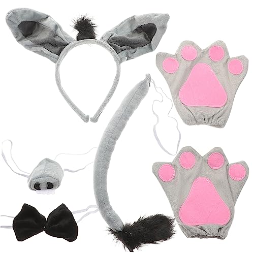 DONFAMDS 6 Stück Teiliges Esel Kostüm mit Ohren Haarreif Fliege Nase und Handschuhen Hautfreundlich und Sicher für Halloween Karneval und Tierkostüm Partys von DONFAMDS