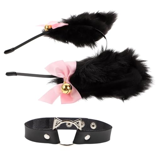 DONFAMDS Flauschiges Katzenohren Haarreif Halsband Weiches Cosplay Stirnband Dekoratives Festival Accessoire für Bequemes und Vielseitiges Party Kostümzubehör von DONFAMDS