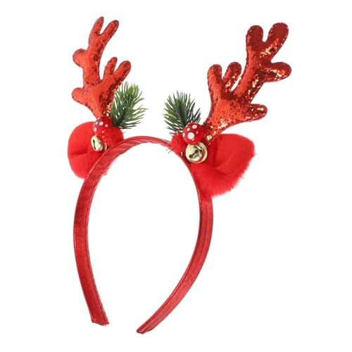 DONFAMDS Weihnachtlicher Rentier Geweih Haarreif mit Glocken Festliches Stirnband für Weihnachtsfeier Kostümparty und Bühnenauftritt Komfortabel und Auffällig Rotes Xmas Accessoire von DONFAMDS