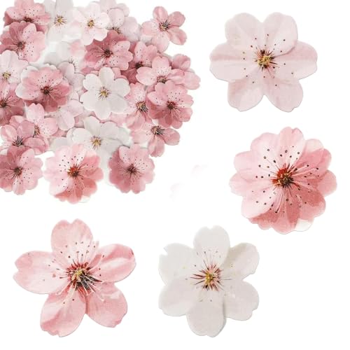 Kirschblüten Tortendeko, 50/60 Stück Cupcake Topper Blüten Deko aus Oblatenpapier, Waffel Papier Blumen für Frühlings-, Verlobungs-, Geburtstags- und Jubiläumsparty-Dekorationen von DONGKER
