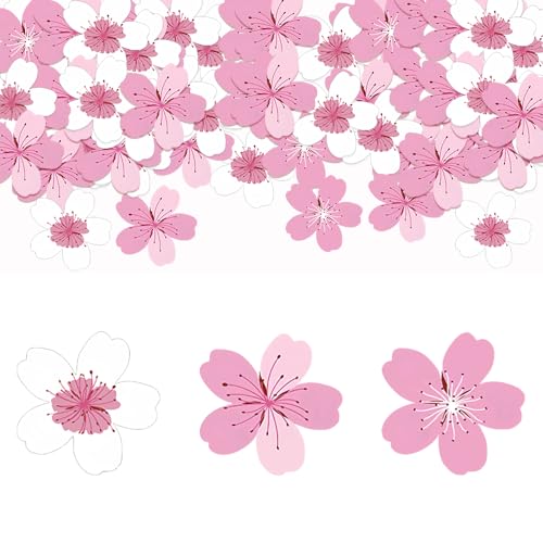 Kirschblüten Tortendeko, 50/60 Stück Cupcake Topper Blüten Deko aus Oblatenpapier, Waffel Papier Blumen für Frühlings-, Verlobungs-, Geburtstags- und Jubiläumsparty-Dekorationen von DONGKER
