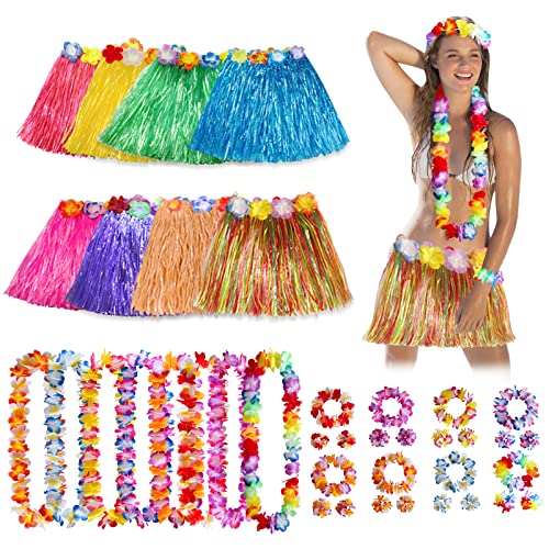 40 Stück Hawaii Party Kostüme Set, Grass Rock Set,mit Hawaiian Hula, Blume Stirnband, Blumen Armband, Halskette Girlande für Frauen Sommer Strand Tropische Party Dekoration 40 Stück Hawaii Party Kostüme Set, Grass Rock Set,mit Hawaiian Hula, Blume Stirnband, Blumen Armband, Halskette Girlande für Frauen Sommer Strand Tropische Party Dekoration von DONGQI
