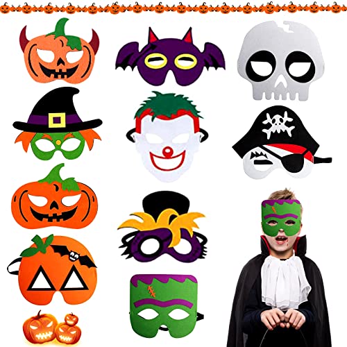 DONGSZQ Kinder Party Masken 10 Stücke Halloween Filzmaske,Partymasken Filz Kürbis Hexe,Halloween Kinder Filzmaske,für Mädchen Junge Halloween Karneval Maskerade Cosplay Party von DONGSZQ