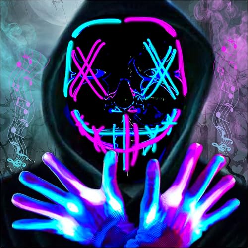 DONGTATA Halloween Maske mit LED Handschuhen Leuchtende Gruselmaske für Verkleidung Cosplay Karneval und Party geeignet für Kinder und Erwachsene DONGTATA Halloween Maske mit LED Handschuhen Leuchtende Gruselmaske für Verkleidung Cosplay Karneval und Party geeignet für Kinder und Erwachsene von DONGTATA