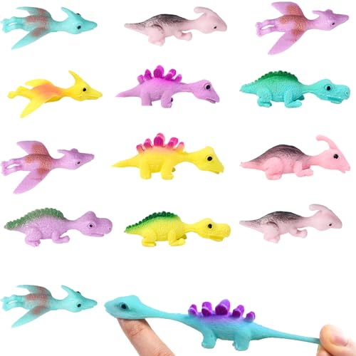 DONGZQAN 15 Stück Schleuder Dinosaurier Spielzeug, Slingshot Dinosaur Finger Toys, Lustige Fliegende Dinosaurier Schleuders Spielzeug, Dekompressionsspielzeug von DONGZQAN