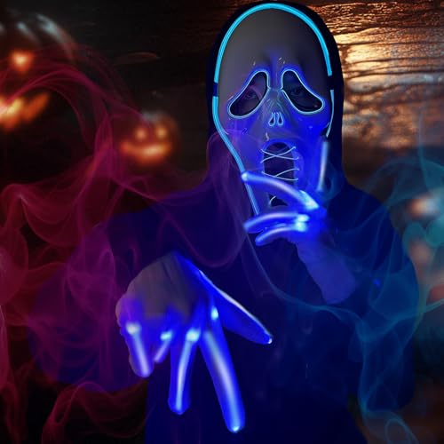 DONGZQAN Ghostface Halloween Kostüm für Herren (Blaue Maske + Handschuhe) von DONGZQAN